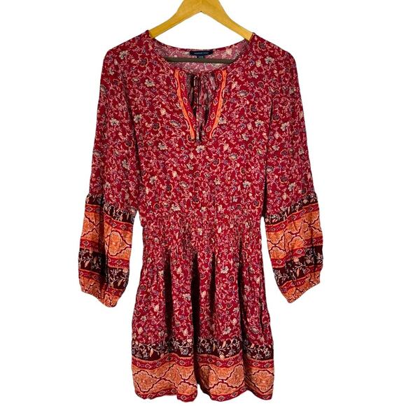 American Eagle Bohemian Floral Balloon Sleeve Dress Size Small - Picture 1 of 7